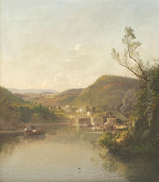 Locks At New Hope Oil Painting by Dewitt Clinton Boutelle