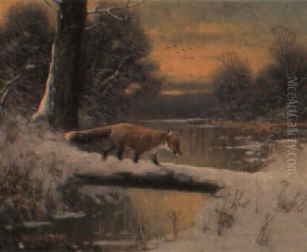 Schnurender Fuchs Oil Painting by Otto Scheuerer