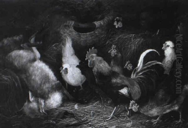 Der Fuchs Ist In Die Falle Gegangen Und Liegt Tot Im Huhnerstall Oil Painting by Otto Scheuerer