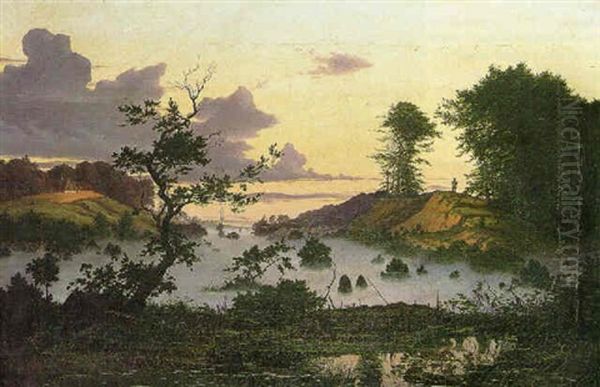 En Dampende Mose Ved Terkel Skov. Efter Solens Nedgang Oil Painting by Carl Scheuermann