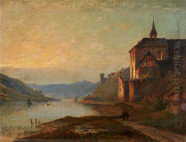 Rheinlandschaft Oil Painting by Caspar Johann Nepomuk Scheuren