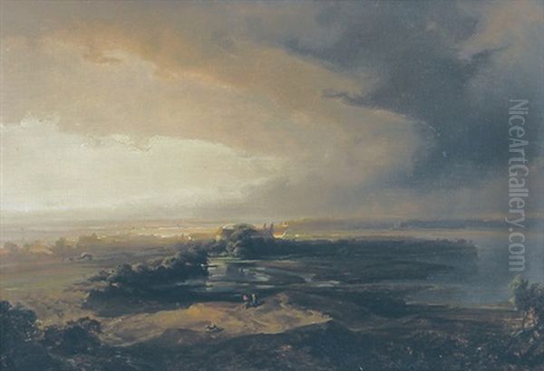 Gewitterstimmung Uber Niederrheinischer Landschaft Oil Painting by Caspar Johann Nepomuk Scheuren