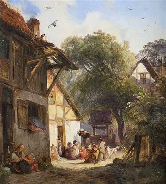 Nachmittag Auf Dem Hof Oil Painting by Caspar Johann Nepomuk Scheuren