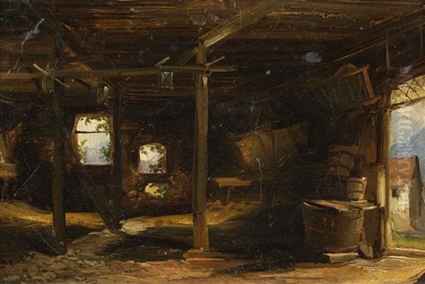 Interior Of A Stable Oil Painting by Caspar Johann Nepomuk Scheuren