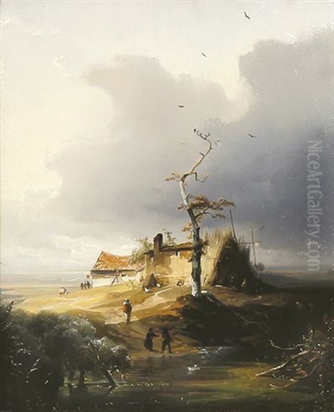 Niederrheinische Landschaft Oil Painting by Caspar Johann Nepomuk Scheuren