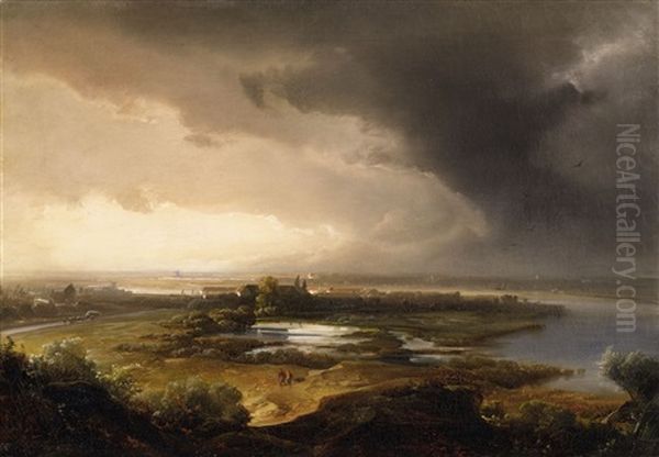 View Of The Lower Rhine Oil Painting by Caspar Johann Nepomuk Scheuren