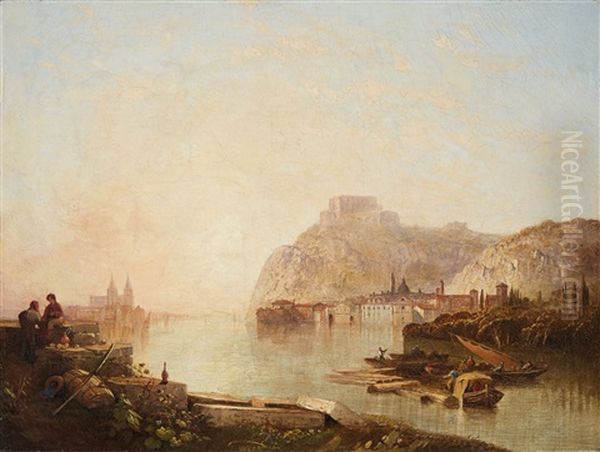 The Rhine Near Ehrenbreitstein Oil Painting by Caspar Johann Nepomuk Scheuren