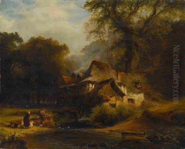 Muhle Im Wald Oil Painting by Caspar Johann Nepomuk Scheuren