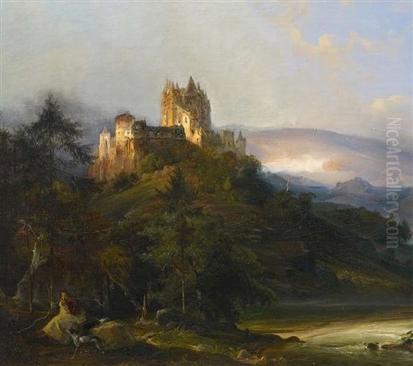 Ideale Landschaft Mit Schlossanlage Oil Painting by Caspar Johann Nepomuk Scheuren