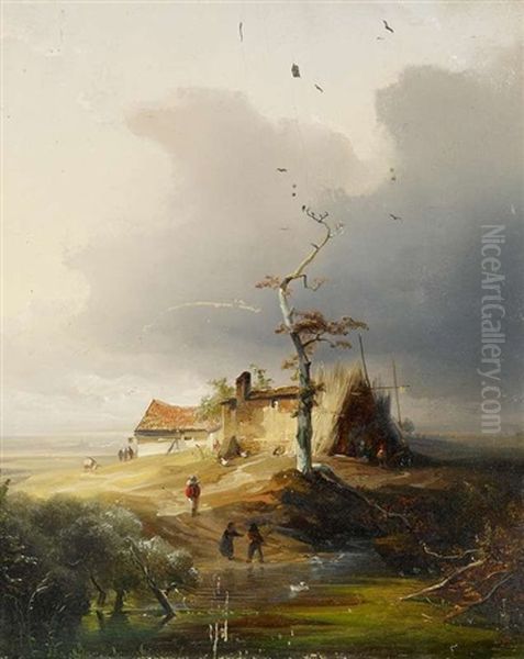 Weite Landschaft Mit Bauernkate Oil Painting by Caspar Johann Nepomuk Scheuren