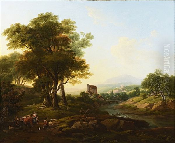 Landscape With Herdsmen by Franz Scheyerer