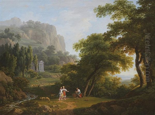 Italienische Landschaft Mit Schaferinnen Oil Painting by Franz Scheyerer