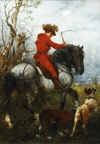 Huntsman And Hounds Oil Painting by Julius Schgoer