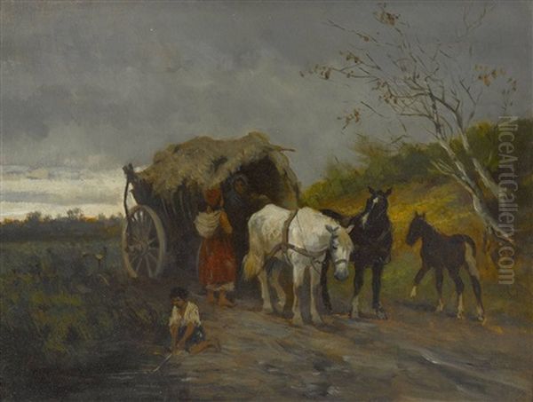 Rastende Landfahrer Oil Painting by Julius Schgoer