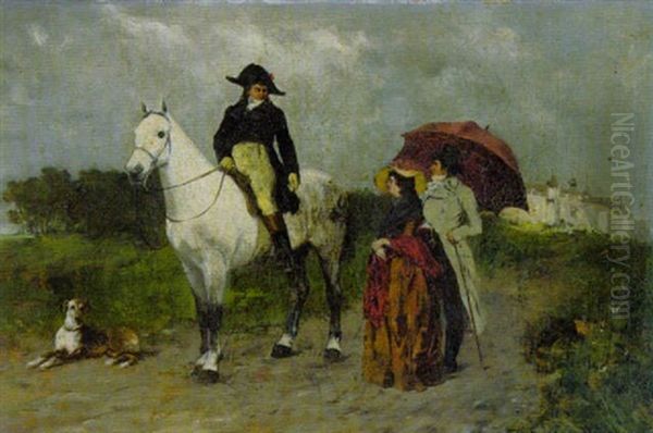 Reiter, Ein Paar Auf Dem Spaziergang Treffend Oil Painting by Julius Schgoer