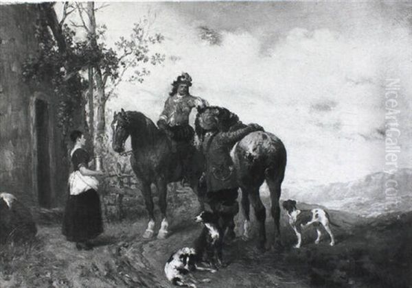 Zwei Reiter Vor Der Schenke Oil Painting by Julius Schgoer