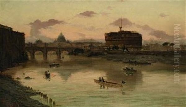 Am Tiber Mit Blick Auf Die Engelsburg Oil Painting by Federico Schianchi