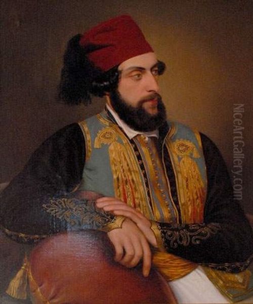 Portrait D'homme En Costume Grec Oil Painting by Felice Schiavoni