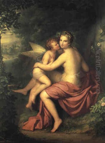 Venere E Cupido Oil Painting by Felice Schiavoni