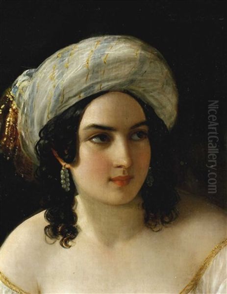 Junge Frau Mit Turban (odalisque) Oil Painting by Natale Schiavoni