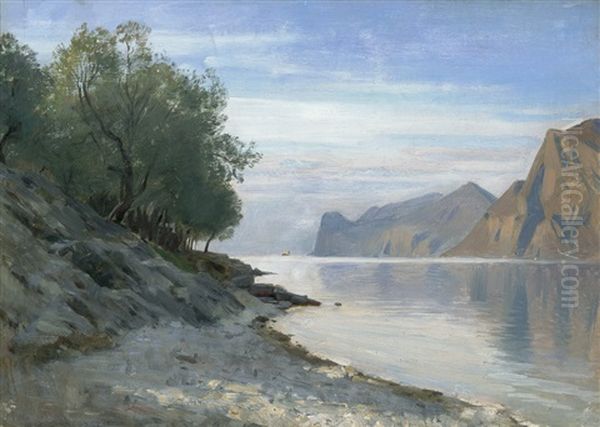 Blick Uber Den Gardasee Von Torbole Aus Oil Painting by Rudolf Schick