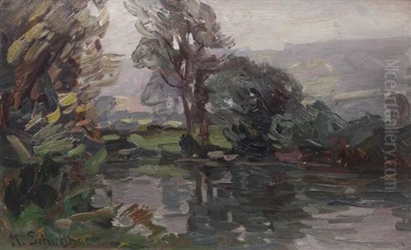 Flusstal Mit Bewaldetem Ufer Oil Painting by Karl Schickhardt