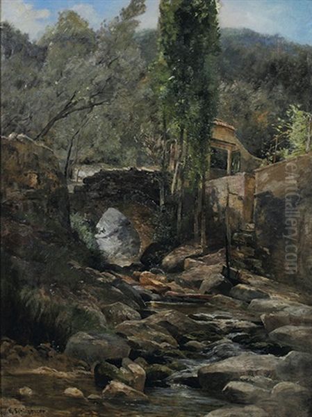 Steiniger Bachlauf In Den Bergen Oil Painting by Karl Schickhardt