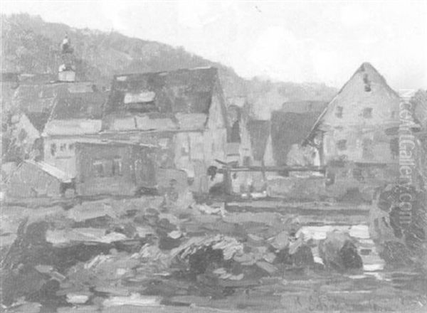 Abendstimmung In Einem Schwabischen Stadtchen Oil Painting by Karl Schickhardt