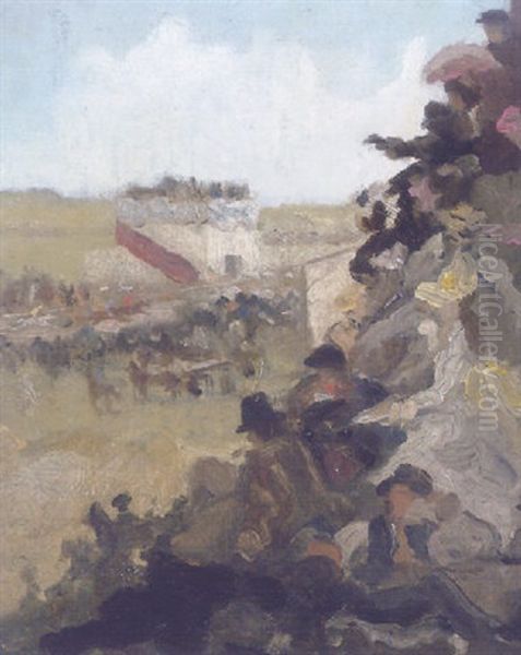 Pferderennen Auf Der Oktoberwiese In Munchen Oil Painting by Fritz Schider