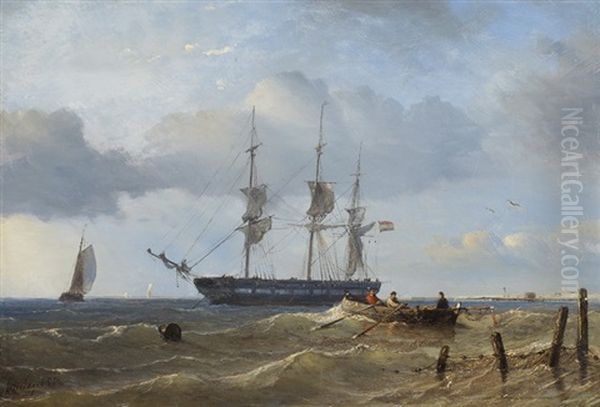 Marine Mit Dreimaster, Segelschiff Und Ruderboot Oil Painting by Petrus Paulus Schiedges the Elder