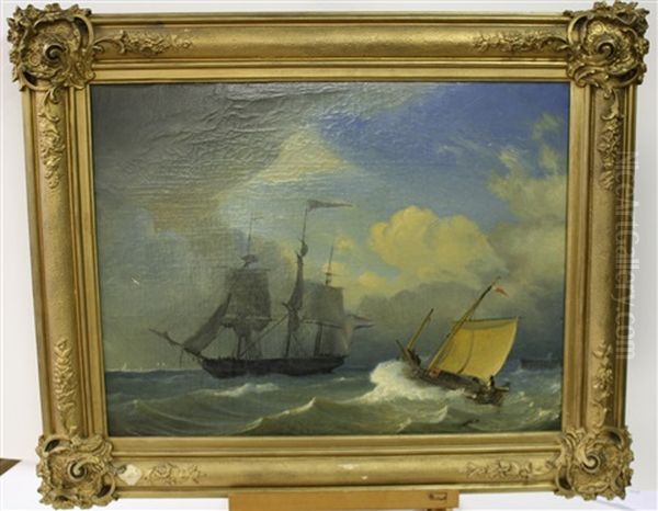 Schepen Bij Een Havenhoofd Oil Painting by Petrus Paulus Schiedges the Elder