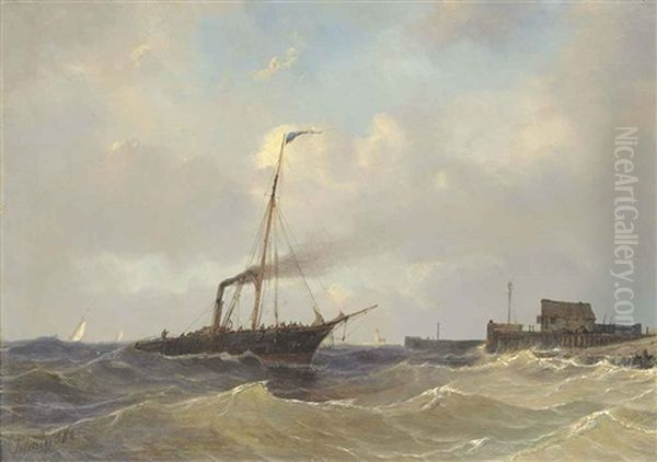 A Steamer Running Inshore Off The Low Countries Oil Painting by Petrus Paulus Schiedges the Elder