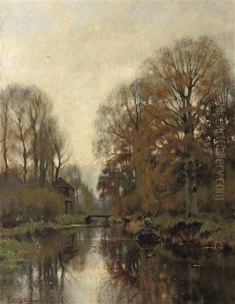 In A Rowing Boat In Autumn Oil Painting by Petrus Paulus Schiedges the Younger