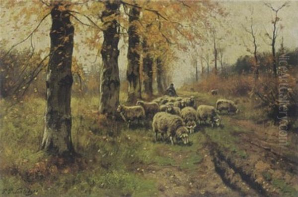 A Shepherd With His Flock Oil Painting by Petrus Paulus Schiedges the Younger