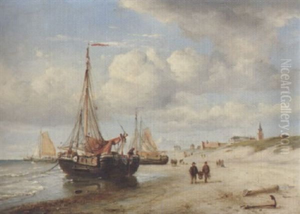 Der Strand Von Scheveningen Oil Painting by Petrus Paulus Schiedges the Younger