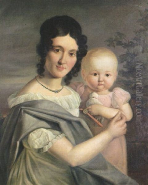 Portrait De Femme Avec Son Enfant Oil Painting by Christian Carl August Schieferdecker