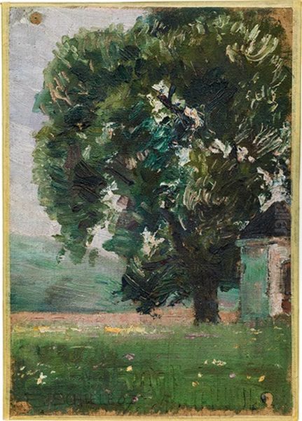 Wiese Mit Grosem Baum And Marterl Oil Painting by Egon Schiele