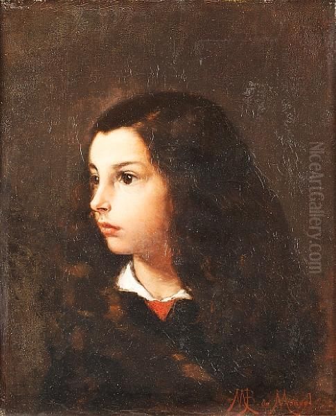 Portrait Of A Young Girl With Long Dark Hair Oil Painting by Louis-Maurice Boutet de Monvel