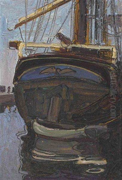 Segelschiff Mit Ruderboot (triest) Oil Painting by Egon Schiele