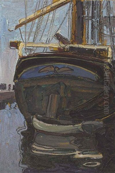 Segelschiff Mit Ruderboot (triest) Oil Painting by Egon Schiele