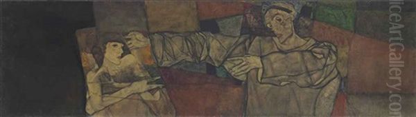 Selbstbildnis Mit Modell (fragment) Oil Painting by Egon Schiele