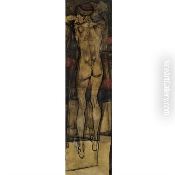 Weiblicher Ruckenakt (fragment)(female Nude Seen From The Back - Fragment) Oil Painting by Egon Schiele