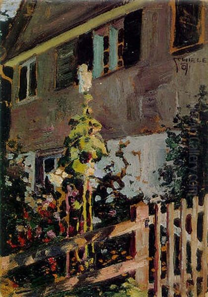 Haus Mit Bluhenden Malven, Bregenz Oil Painting by Egon Schiele