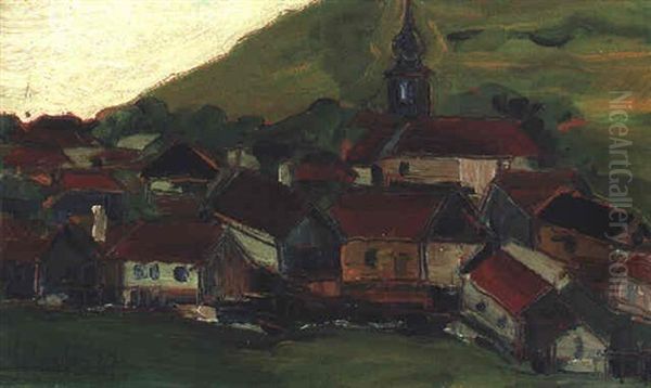 Kahlenbergerdorf (?) Oil Painting by Egon Schiele