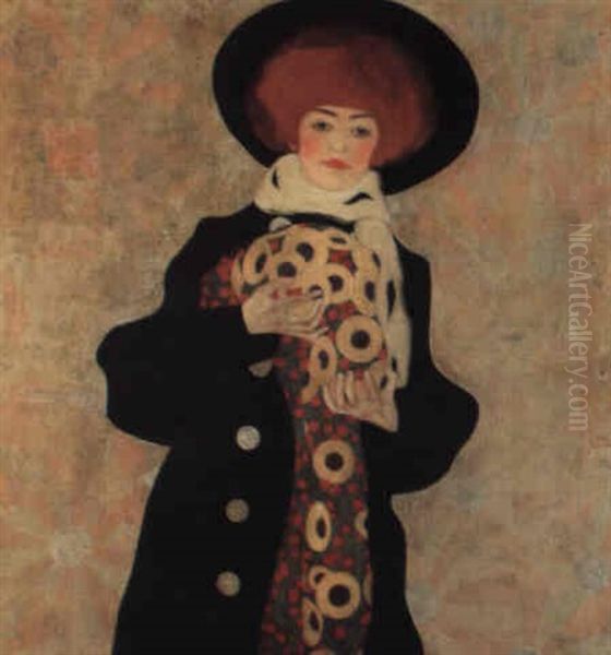 Frau Mit Schwarzem Hut (gertrude Schiele) Oil Painting by Egon Schiele