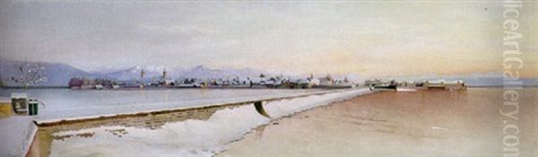 Die Insel Lindau An Einem Prachtvollen Winterabend, Vom Giebelbach Aus Gesehen Oil Painting by Robert Schielin