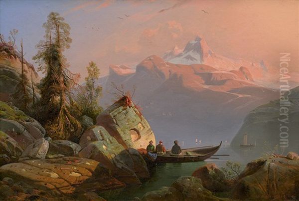 Abendstimmung An Einem Norwegischen Fjord Oil Painting by Franz Wilhelm Schiertz