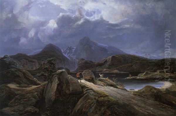 Norwegische Fjordlandschaft Oil Painting by Franz Wilhelm Schiertz