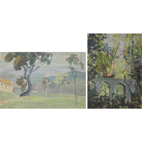 Zwei Landschaften Oil Painting by Ernst Traugott Schiess