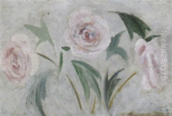 Drei Rosa Rosen Oil Painting by Ernst Traugott Schiess